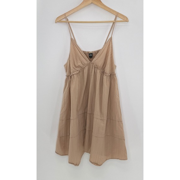 Wild Fable Tan Babydoll Tiered Flowy Smocked Back Mini Dress XL Boho Festival - Picture 1 of 9